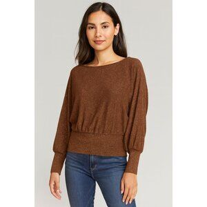 Saks Fifth Avenue Metallic Bronze Knit Sweater Top \ Dolman Sleeves Womens Mediu